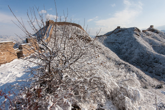 长城冬雪 城墙 树挂