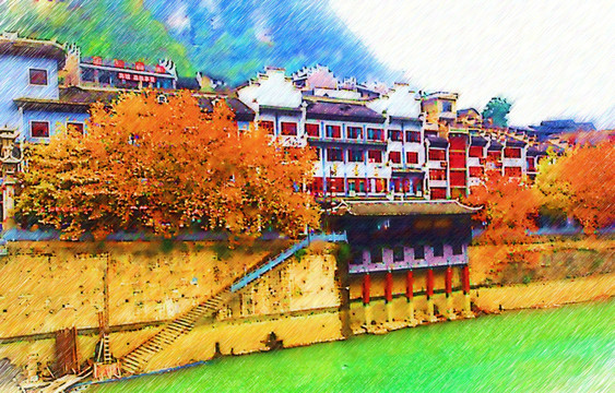 建筑风景画