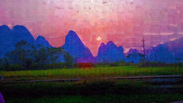 山坡油画