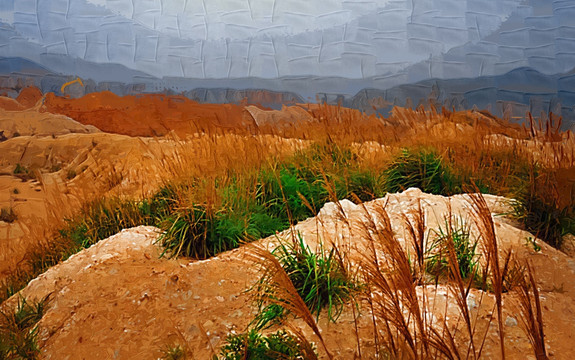 山坡油画