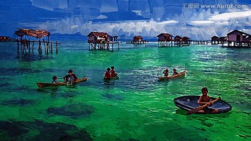 海上人家油画