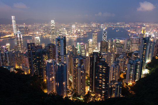 俯瞰香港维多利亚港 太平山