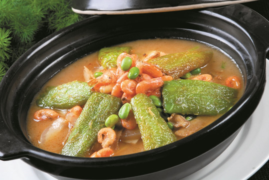 鲜虾咸肉豆腐煲