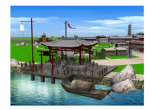 影视城景观中的水榭码头设计图