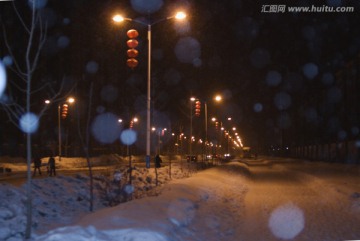 灯光 雪花 夜景