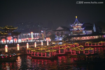 南京夫子庙 秦淮河 游园 夜景