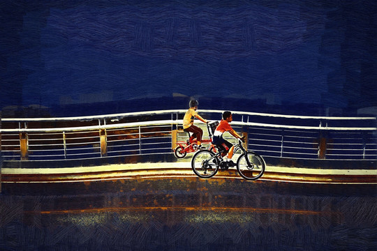 骑自行车抽象画