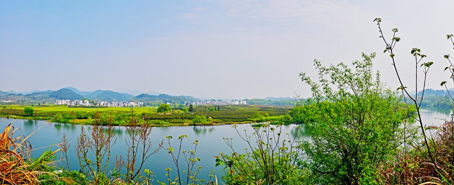 婺源月亮湾水乡田园全景