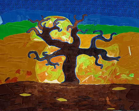 装饰画 抽象油画 抽象树