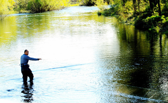 河水中打渔的人