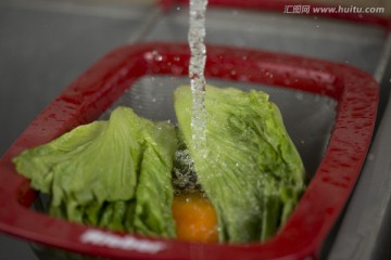水洗 生菜 水珠 水滴 菜篮