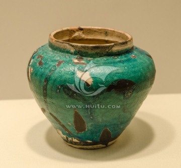 元代孔雀绿釉花卉纹罐
