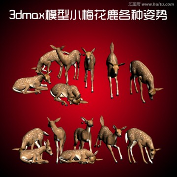 3dmax模型小梅花鹿各种姿势