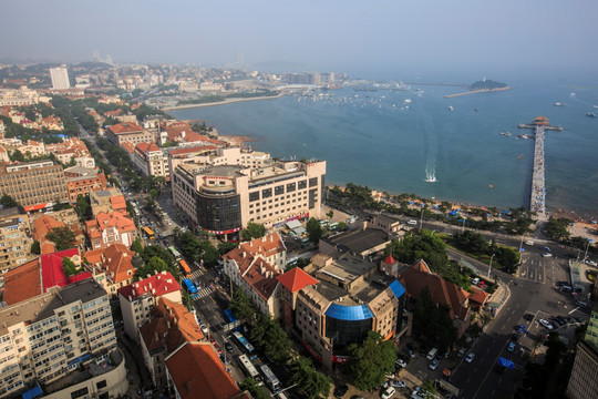 青岛沿海一线高清鸟瞰风光图