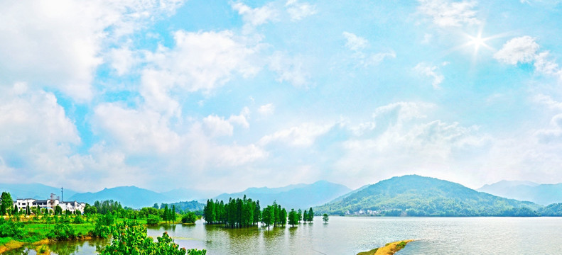 皖南湖光山水全景