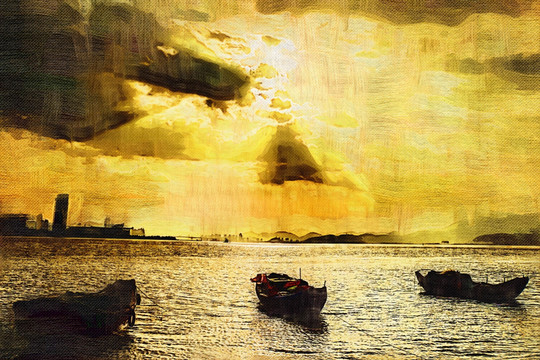 渔港 抽象画 油画 超现实抽象