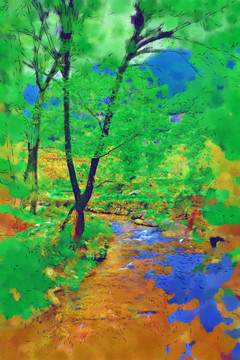 树林 抽象画 油画 超现实抽