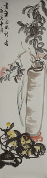 装饰画 国画 瓶花与枇杷