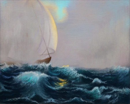 大海 帆船 欧式油画
