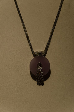 紫色翡翠平安扣 钻石项链