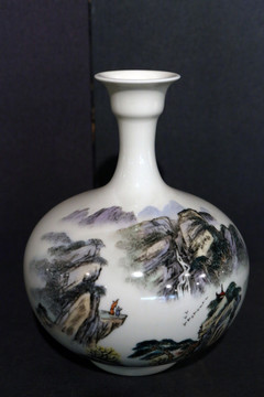 自生釉骨瓷山水天球瓶