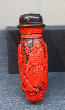 雕漆剔红水浒纹蝈蝈罐