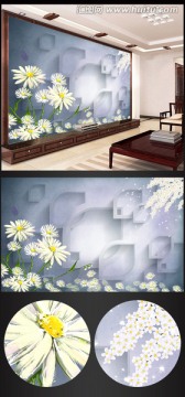 手绘花朵3D电视背景墙