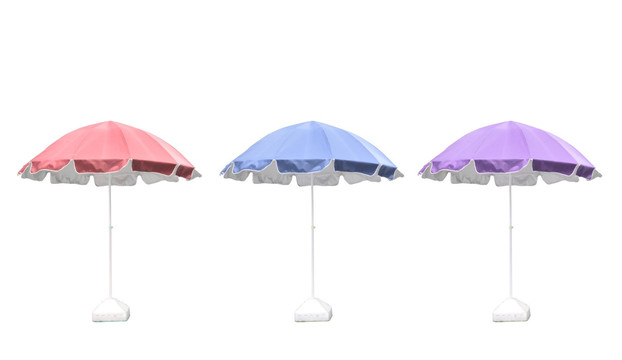红蓝紫三个颜色的遮阳伞
