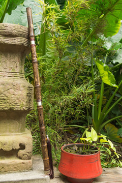 古典庭院中的竹箫