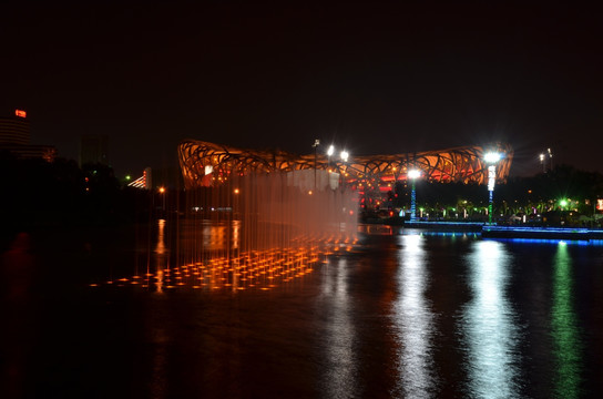 鸟巢夜景带喷泉