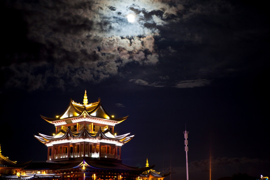月亮 中秋节 古建筑 夜景