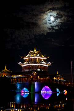 月亮 中秋节 夜景 古建筑