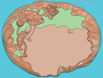 荷花荷叶茶盘 茶盘精雕图 灰度