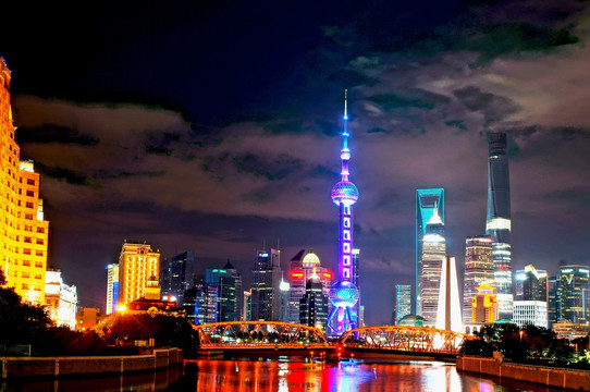 上海外滩夜景 陆家嘴 外白渡桥