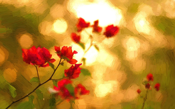 枝头红花抽象油画