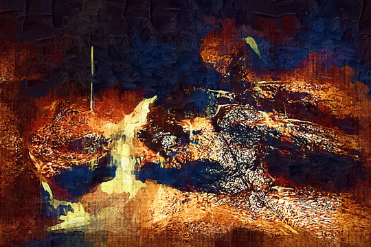 瀑布 山水风景油画