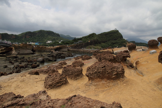 台湾野柳风景区 礁石 覃状岩