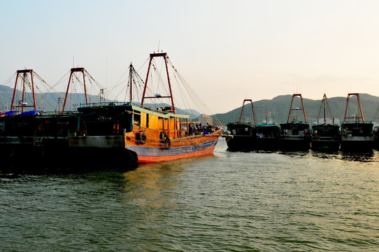 渔港的早晨 渔船 码头