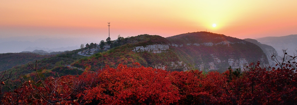 秋色 红叶 太行山 日落