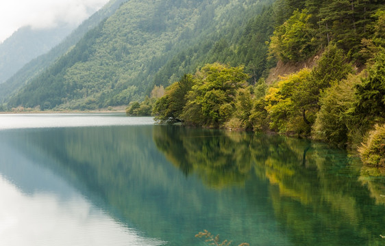 九寨沟平静湖面倒影 火花海