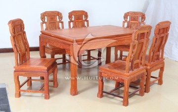 明式象头西餐桌雕花面板红木家具
