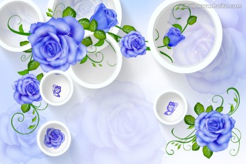 蓝色玫瑰 3D背景墙