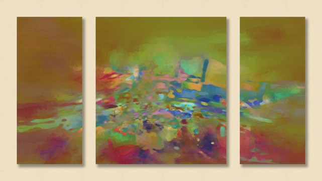 抽象油画 三联抽象油画 无框画