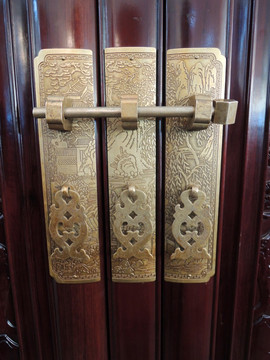 柜门浮雕图案铜门栓