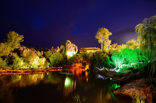 石林水景灯光夜景