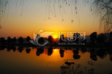 长沙橘子洲公园日落夕阳
