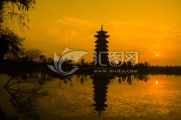 长沙洋湖湿地公园日落夕阳