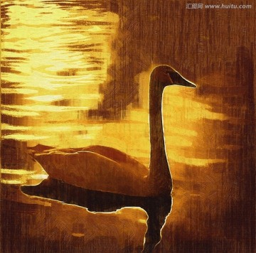 天鹅 天鹅湖 油画 抽象画