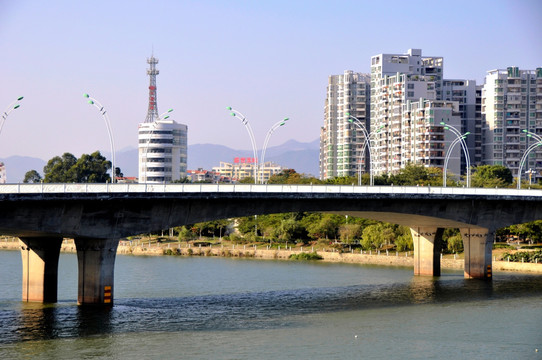 大桥边的城市楼房