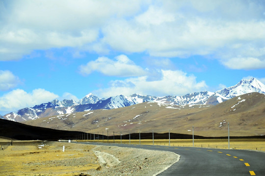 西藏风光 却武钟雪山下的公路